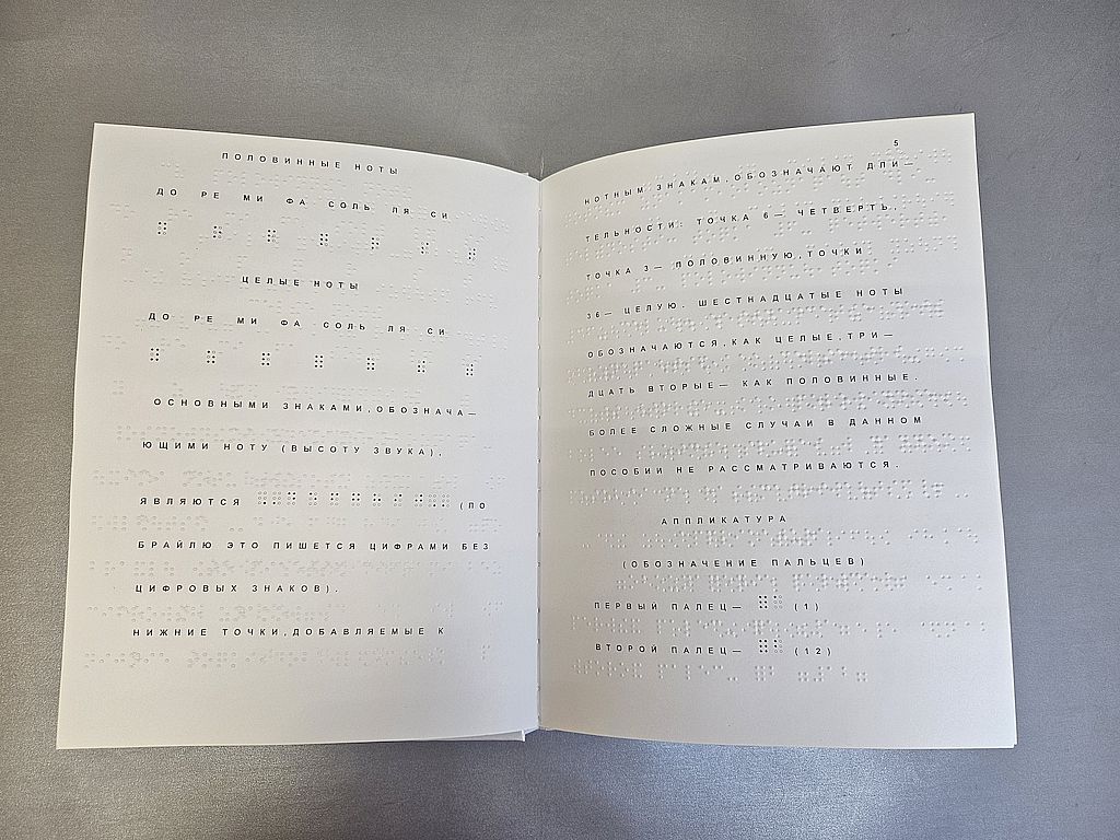 Нотно-музыкальное издание, выполненное шрифтом Брайля с дублирующимся плоскопечатным текстом.
