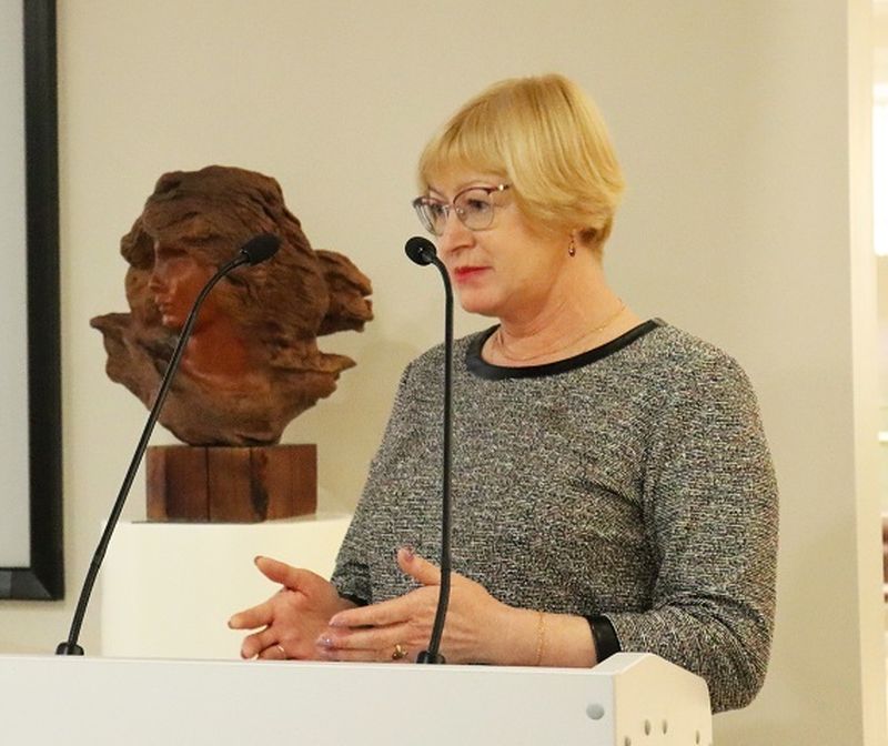 Выступление председателя Мордовской РО ВОС М. И. Пуряевой на открытии выставки