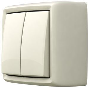 Выключатель открытой установки двухклавишный серия REONE, цвет белый