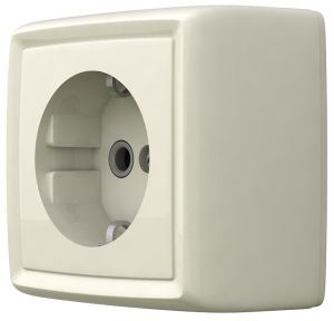 Розетка одноместная открытой установки,с заземлением, серия REONE, цвет белый