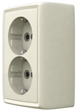 Розетка двухместная открытой установки, с заземлением, серия REONE, цвет белый