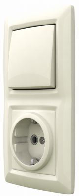 Блок ЭУУ, выключатель одноклавишный + розетка с заземлением, скрытой установки,  серия REONE, цвет белый