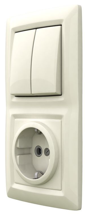 Блок ЭУУ, выключатель двухклавишный + розетка с заземлением, скрытой установки,  серия REONE, цвет белый