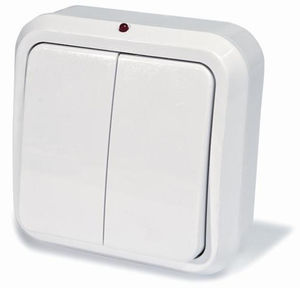 Выключатель двухклавишный открытой установки,с подсветкой, серия Москвичка, цвет белый