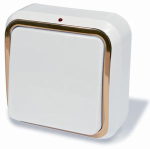 Выключатель одноклавишный открытой установки, с подсветкой и монтажной пластиной, серия Москвичка, цвет белый с рамкой под золото