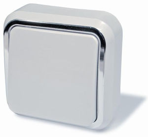 Выключатель одноклавишный открытой установки, серия Москвичка, цвет белый с рамкой под серебро