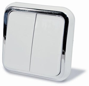 Выключатель скрытой установки двухклавишный, серия Москвичка,цвет белый с рамкой под серебро