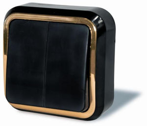 Выключатель двухклавишный открытой установки, серия Москвичка, цвет черный с рамкой под золото