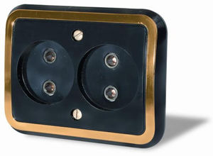 Розетка скрытой установки двухместная, серия Москвичка, цвет черный с рамкой под золото