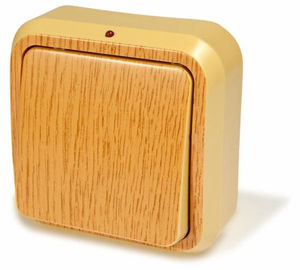 Выключатель одноклавишный открытой установки, с подсветкой, серия  Россиянка, цвет под бук