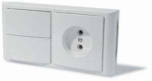 Блок ЭУУ выключатель двухклавишный + розетка, серия Модерн, цвет белый