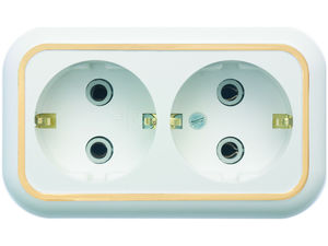 Розетка открытой установки с замземляющим контактом двухместная РА16-826 