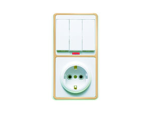 Блок комбинированный скрытой установки (3клавишный выключатель с подсветкой+розетка с заземляющим контактом) БКВР-054 