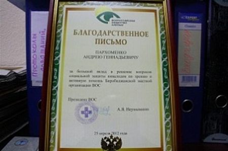 Президент ВОС поблагодарил мэра Биробиджана за помощь слабовидящим горожанам