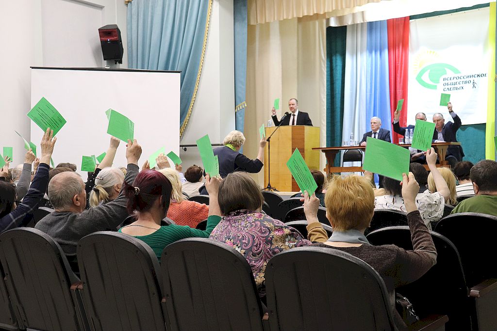 голосование. Делегаты с мандатами в поднятых руках