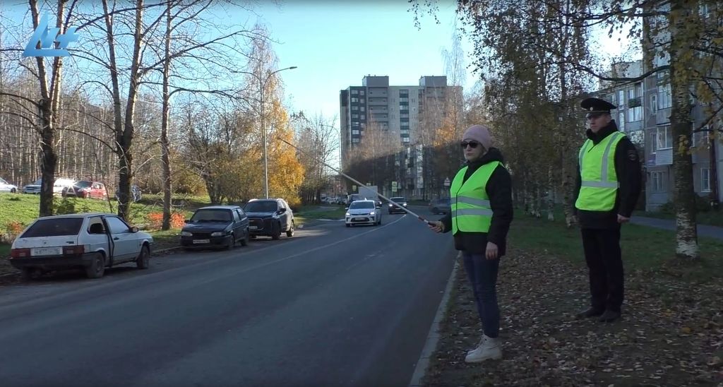Женщина с белой тростью пытается остановить поток машин