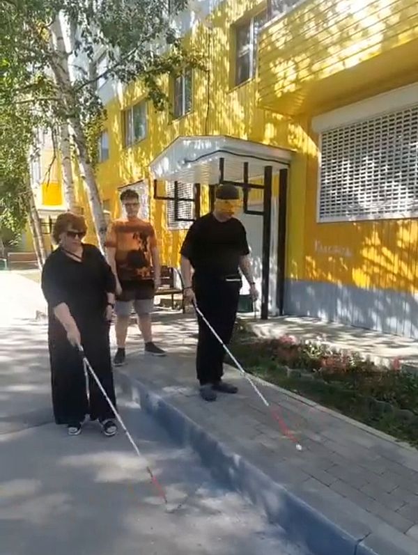 люди с тростями идут по улице