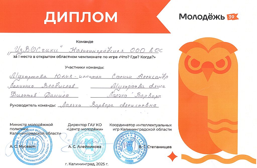 диплом победителей